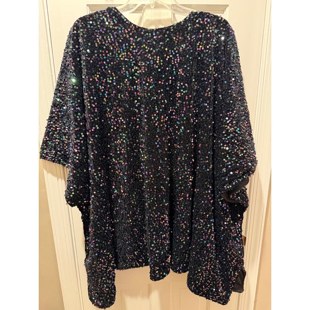 Torrid Black & Iridescent Sequined Open Ruana/Kimono Cover-up Plus Size NWT - Picture 3 of 11